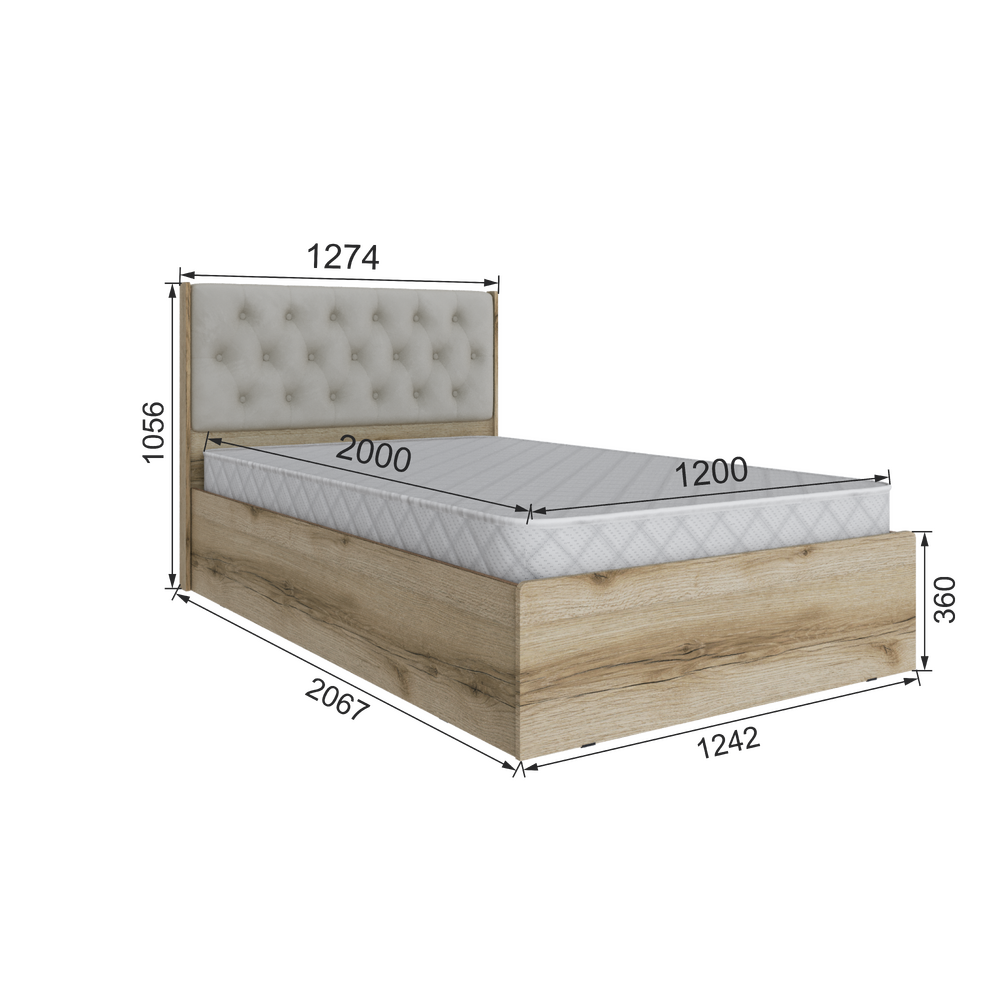 Мадрид Кровать 1.2 МД-2 с подъемным механизмом изголовье РОМБ Дуб делано